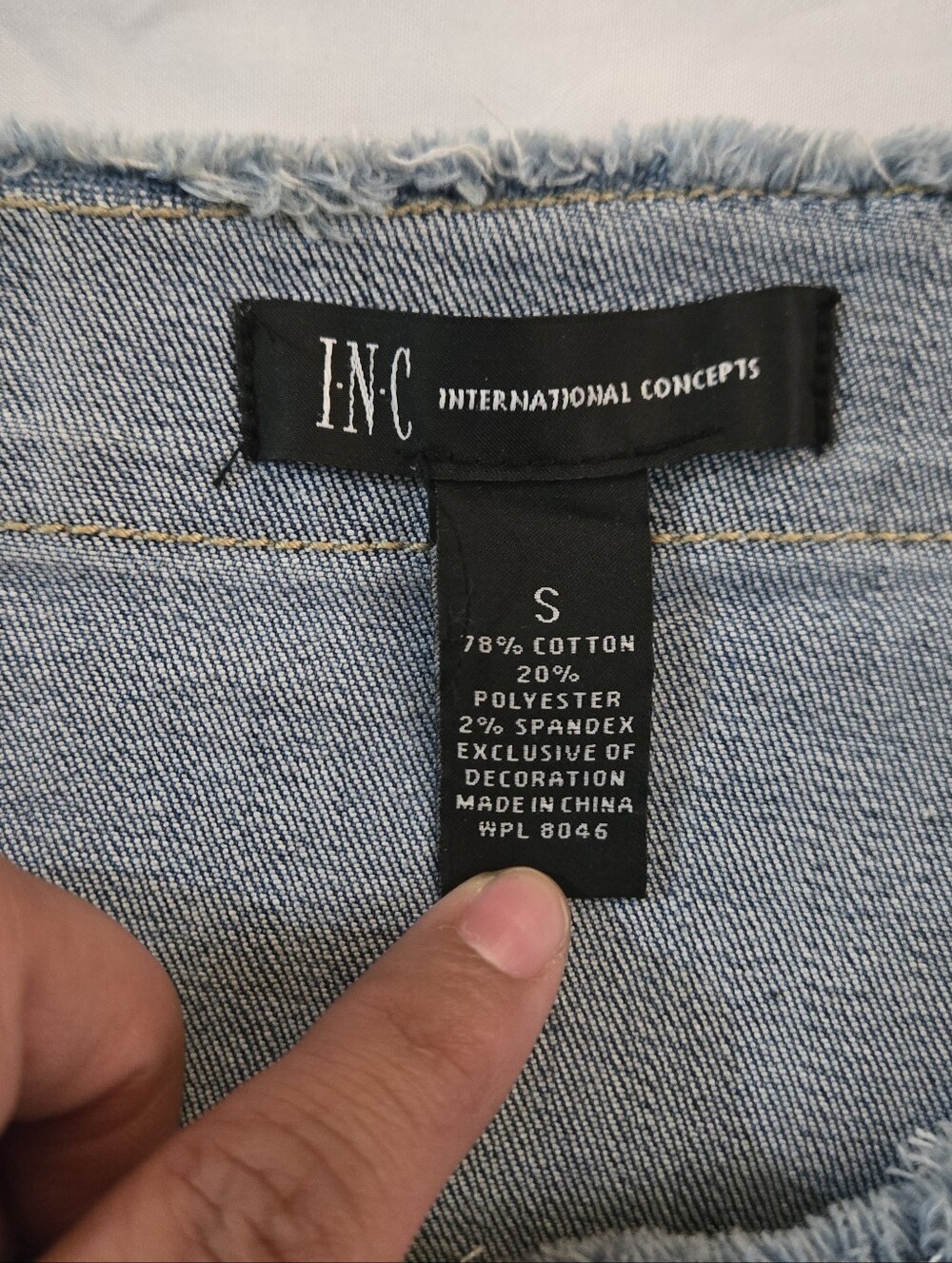 INC International Concepts Blue Denim Jacket with White Floral Appliqué - Picture 4 of 5
